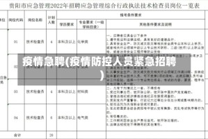 疫情急聘(疫情防控人员紧急招聘)